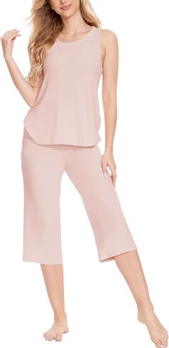GYS Womens Capri Pajama Sets - Viscose Made from Bamboo, Comfy Tank Top and Capri Pants Lounge Set Pj Sleepwear in Saudi Arabia