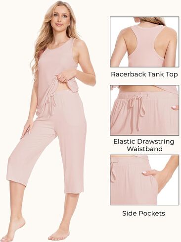 GYS Womens Capri Pajama Sets - Viscose Made from Bamboo, Comfy Tank Top and Capri Pants Lounge Set Pj Sleepwear in Saudi Arabia