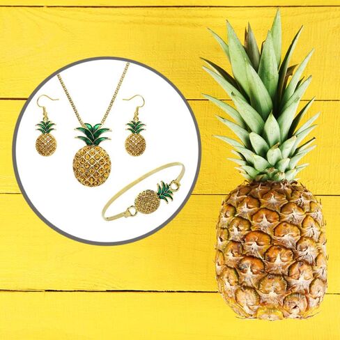 مجموعة مكونة من 3 قطع من الأناناس وقلادة وسوار وأقراط مع صندوق هدايا in Kuwait