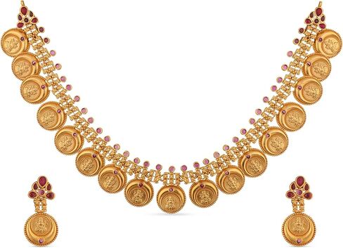 مجموعة قلادة رام سيثا العتيقة المطلية بالذهب من تارينيكا شاليني | أطقم مجوهرات هندية للنساء | مثالي للمناسبات العرقية | قلادة جنوب الهند التقليدية | 1 سنة الضمان* in Kuwait