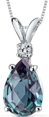 PEORA 14K White Gold Created Alexandrite Pendant and Earrings - Pear Shaped - Diamond Accented Pendant 2.55 Carats Stud Earrings 1.75 Carats in Saudi Arabia