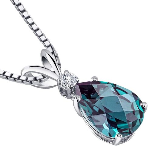 PEORA 14K White Gold Created Alexandrite Pendant and Earrings - Pear Shaped - Diamond Accented Pendant 2.55 Carats Stud Earrings 1.75 Carats in Saudi Arabia