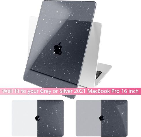 حافظة Batianda Glitter لجهاز M3 New MacBook Pro 16 بوصة، إصدار 2023 2021 A2991/A2780/A2485 M2 M1 Pro/Max، غطاء حماية صلب شفاف + غطاء لوحة مفاتيح، شفاف لامع in Kuwait
