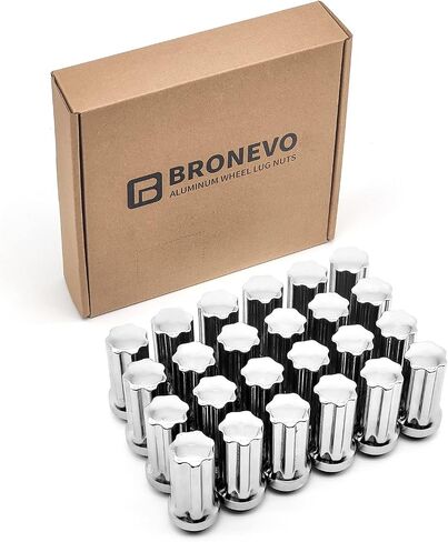 Lug Nuts Chrome 24 Pack - M14x1.5 Conical Seat - Extended Spline - Fits 8 Lug Aftermarket Wheels - Includes 2 Socket Keys - Compatible with Ford, Ram,SAAB in Saudi Arabia