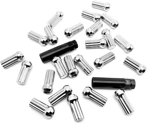 Lug Nuts Chrome 24 Pack - M14x1.5 Conical Seat - Extended Spline - Fits 8 Lug Aftermarket Wheels - Includes 2 Socket Keys - Compatible with Ford, Ram,SAAB in Saudi Arabia