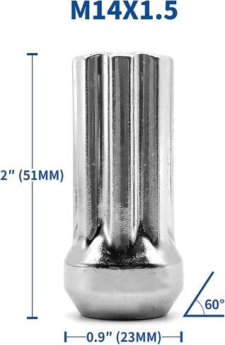 Lug Nuts Chrome 24 Pack - M14x1.5 Conical Seat - Extended Spline - Fits 8 Lug Aftermarket Wheels - Includes 2 Socket Keys - Compatible with Ford, Ram,SAAB in Saudi Arabia