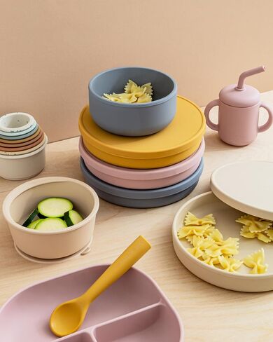 Cleo Plate Silicone Plate With Lid Silicone Toddler Plate (Rose) in Saudi Arabia