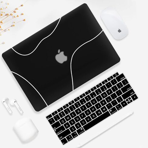 Seorsok Compatible with MacBook Air 13 Inch Case2022 2021 2020 2019 2018 Release A1932 A2179 M1 A2337 Touch ID,Plastic Hard Shell Case with Keyboard Cover-Black in Saudi Arabia