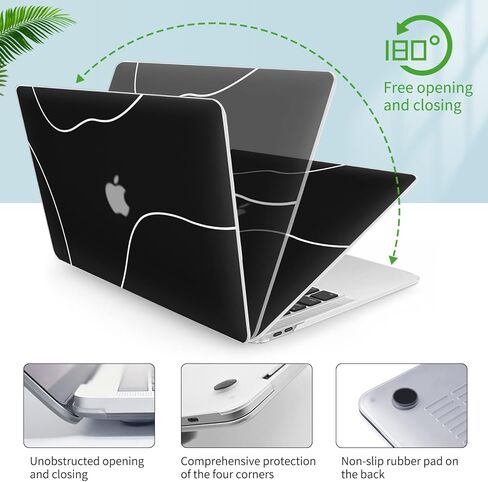 Seorsok Compatible with MacBook Air 13 Inch Case2022 2021 2020 2019 2018 Release A1932 A2179 M1 A2337 Touch ID,Plastic Hard Shell Case with Keyboard Cover-Black in Saudi Arabia