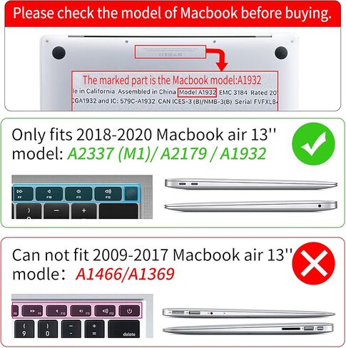 Seorsok Compatible with MacBook Air 13 Inch Case2022 2021 2020 2019 2018 Release A1932 A2179 M1 A2337 Touch ID,Plastic Hard Shell Case with Keyboard Cover-Black in Saudi Arabia