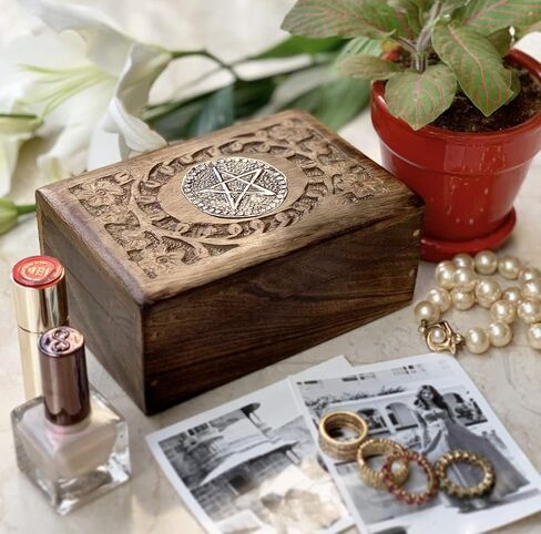 Great Birthday Gift Ideas Handmade Decorative Wooden Jewelry Box Treasure Box Jewelry Organizer Keepsake Box Treasure Chest Trinket Holder Lock Box Watch Box 6 x 4 Inch in Saudi Arabia