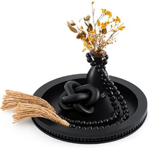3 Pcs Coffee Table Decor Include 12in Black Wooden Serving Tray, Wood Boho Knot Chain and Wood Bead Garland with Tassels for Coffee Table Housewarming Gift Dining Room Entryway Living Room Farmhouse in Saudi Arabia