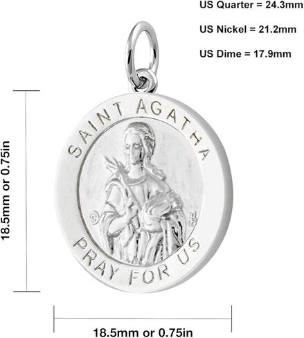 US Jewels Ladies 925 Sterling Silver Saint Agatha Medal Heldant ، 18.5mm in Saudi Arabia