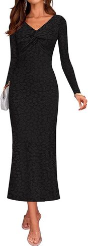 Zesica Women's Fall Floral Long Sleeve Bodycon Dress 2025 Boho v Cocktail Cocktail Party Long Midi Dresses in Saudi Arabia