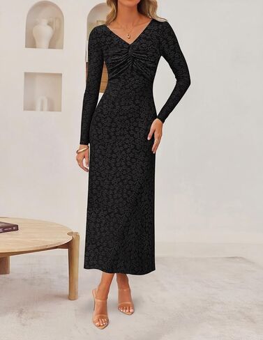 Zesica Women's Fall Floral Long Sleeve Bodycon Dress 2025 Boho v Cocktail Cocktail Party Long Midi Dresses in Saudi Arabia