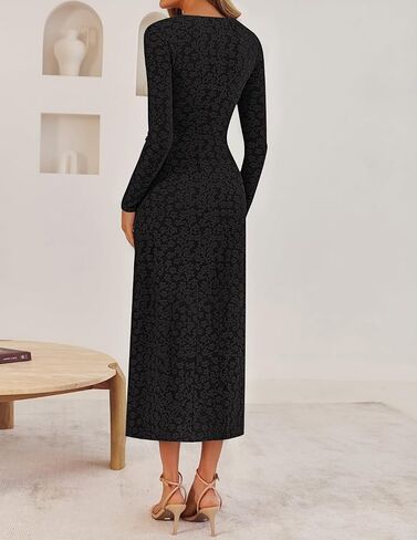 Zesica Women's Fall Floral Long Sleeve Bodycon Dress 2025 Boho v Cocktail Cocktail Party Long Midi Dresses in Saudi Arabia