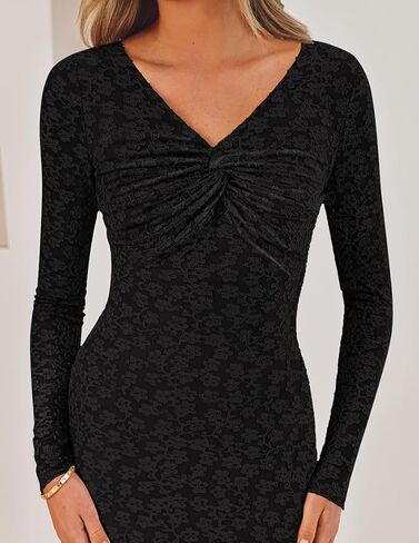 Zesica Women's Fall Floral Long Sleeve Bodycon Dress 2025 Boho v Cocktail Cocktail Party Long Midi Dresses in Saudi Arabia