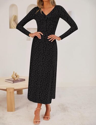 Zesica Women's Fall Floral Long Sleeve Bodycon Dress 2025 Boho v Cocktail Cocktail Party Long Midi Dresses in Saudi Arabia
