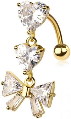 ثقب البومة 14GA 316L من الفولاذ المقاوم للصدأ CZ CZ Crystal القلوب المتدلية وشريط القوس عكسي BELLY RING in Kuwait