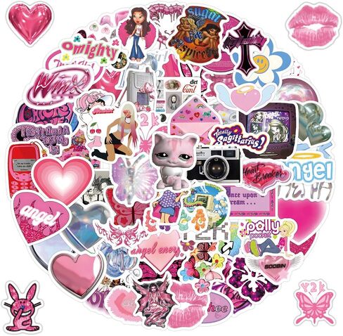 120pcs Y2k Retro Aesthetic Stickers for Water Bottle, Cute 2000s Cyber Trend Vinyl Waterproof Decal for Girl Teen Adult Birthday Gifts Laptop Phone Skateboard Guitar Luggage Notebook Helmet in Saudi Arabia