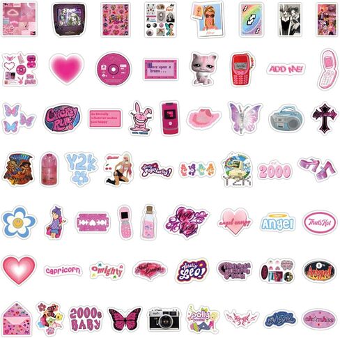 120pcs Y2k Retro Aesthetic Stickers for Water Bottle, Cute 2000s Cyber Trend Vinyl Waterproof Decal for Girl Teen Adult Birthday Gifts Laptop Phone Skateboard Guitar Luggage Notebook Helmet in Saudi Arabia