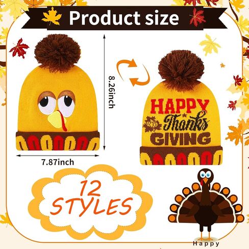 8pcs Turkey Pom Pom Beanie Hat Thanksgiving Funny Beanie Turkey Hat Turkey Knitted Cap for Adults Men Women Dress up Costume Running Winter Cosplay (Novelty) in Saudi Arabia