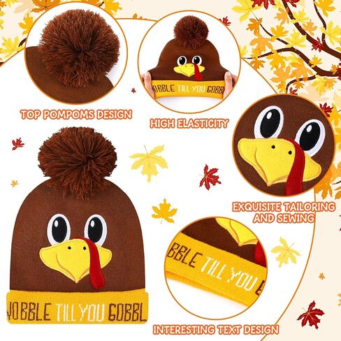 8pcs Turkey Pom Pom Beanie Hat Thanksgiving Funny Beanie Turkey Hat Turkey Knitted Cap for Adults Men Women Dress up Costume Running Winter Cosplay (Novelty) in Saudi Arabia