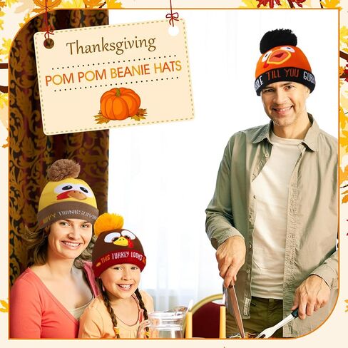 8pcs Turkey Pom Pom Beanie Hat Thanksgiving Funny Beanie Turkey Hat Turkey Knitted Cap for Adults Men Women Dress up Costume Running Winter Cosplay (Novelty) in Saudi Arabia
