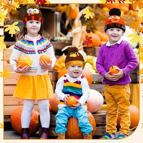 8pcs Turkey Pom Pom Beanie Hat Thanksgiving Funny Beanie Turkey Hat Turkey Knitted Cap for Adults Men Women Dress up Costume Running Winter Cosplay (Novelty) in Saudi Arabia