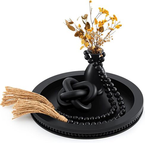 3 PCS Coffee Table Decord تشمل 12 بوصة صينية سوداء سوداء ، وسلسلة عقدة بوهو الخشبية ومرات حبة خشبية مع شرابات لمطاولة القهوة Housewarming غرفة الطعام غرفة المعيشة in Saudi Arabia