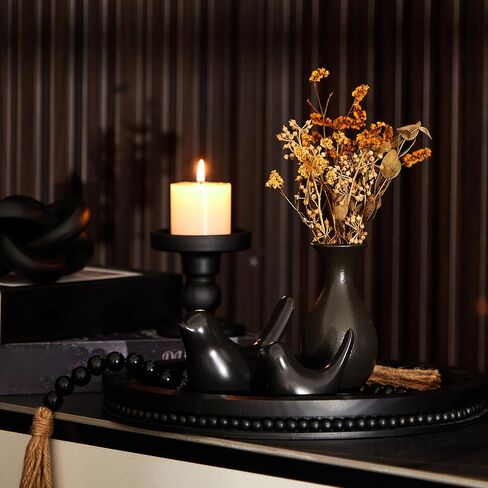 3 PCS Coffee Table Decord تشمل 12 بوصة صينية سوداء سوداء ، وسلسلة عقدة بوهو الخشبية ومرات حبة خشبية مع شرابات لمطاولة القهوة Housewarming غرفة الطعام غرفة المعيشة in Saudi Arabia
