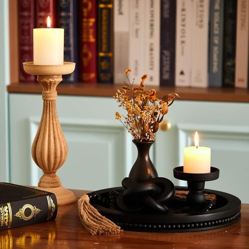 3 PCS Coffee Table Decord تشمل 12 بوصة صينية سوداء سوداء ، وسلسلة عقدة بوهو الخشبية ومرات حبة خشبية مع شرابات لمطاولة القهوة Housewarming غرفة الطعام غرفة المعيشة in Saudi Arabia