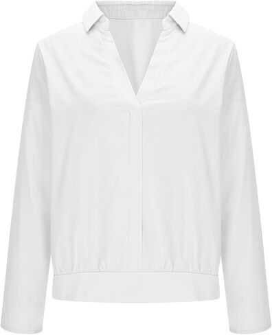 Womens Long Sleeve Pullover Shirts V Neck Lapel Collar Dressy Tops Business Casual Solid Color Work Trendy Blouses in Kuwait