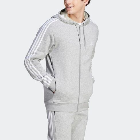 adidas Men's Essentials Fleece 3-Stripes Full-Zip Hoodie, Medium Grey Heather in Saudi Arabia