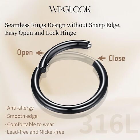 2pcs خاتم الأنف مجموعة: 14g 16g 18g 20g 316l من الفولاذ الجراحي حلقات الحاجز الحاجز المجوهرات هيئة جسم خواصة 6/7/8/9/10/12 ملم. in Kuwait