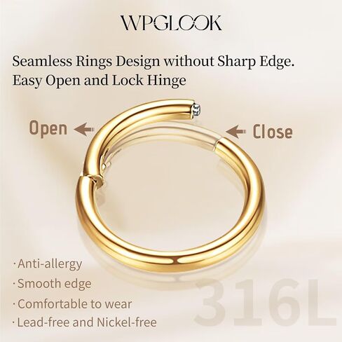 2pcs خاتم الأنف مجموعة: 14g 16g 18g 20g 316l من الفولاذ الجراحي حلقات الحاجز الحاجز المجوهرات هيئة جسم خواصة 6/7/8/9/10/12 ملم. in Kuwait