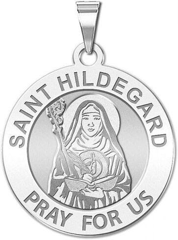 PicturesOngold.com Saint Hildegard Round Medal Deneral Medal - 2/3 بوصة حجم الدايم الفضية الاسترليني - حماية المجوهرات الهدايا المسيحية للرجال والنساء in Saudi Arabia