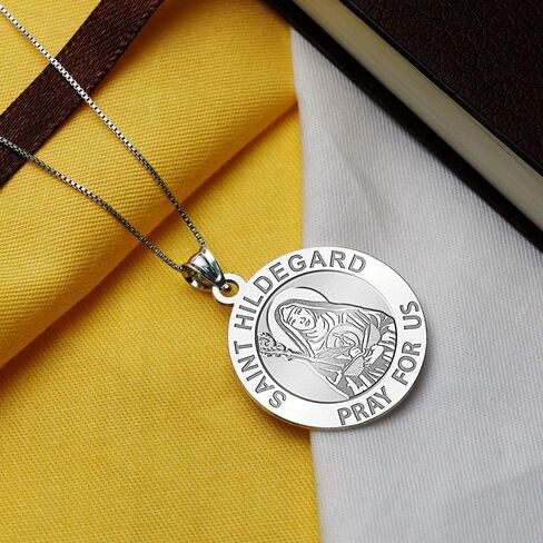 PicturesOngold.com Saint Hildegard Round Medal Deneral Medal - 2/3 بوصة حجم الدايم الفضية الاسترليني - حماية المجوهرات الهدايا المسيحية للرجال والنساء in Saudi Arabia