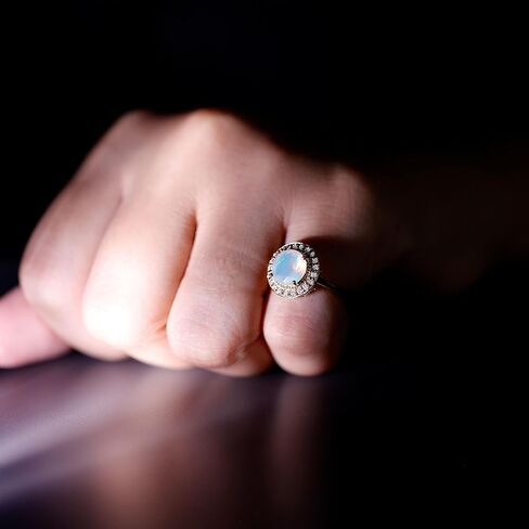 Real Opal Diamond Halo Engagement Ring, AAA Quality, Certified Rainbow Opal 8 mm Round Engagement Ring - Ready To Gift in Saudi Arabia