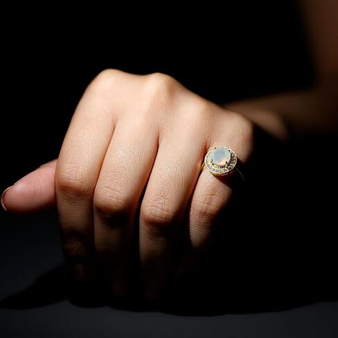 Real Opal Diamond Halo Engagement Ring, AAA Quality, Certified Rainbow Opal 8 mm Round Engagement Ring - Ready To Gift in Saudi Arabia