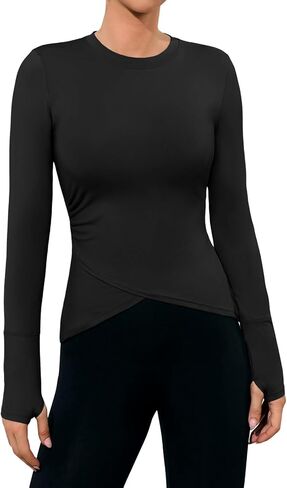 Fisoew Womens Long Sleeve Workout Tops Athletic Compression Shirts Crew Neck Cross Hem Running Yoga Active Shirts in Kuwait
