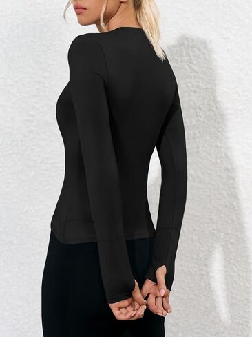 Fisoew Womens Long Sleeve Workout Tops Athletic Compression Shirts Crew Neck Cross Hem Running Yoga Active Shirts in Kuwait