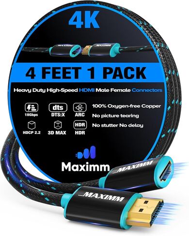 4k Hdmi Cable 4ft, Hdmi Extender Cable Male to Female Hdmi Cord, Hdmi 2.0 Cable 120Hz Short Hdmi Cable (4ft) in Saudi Arabia