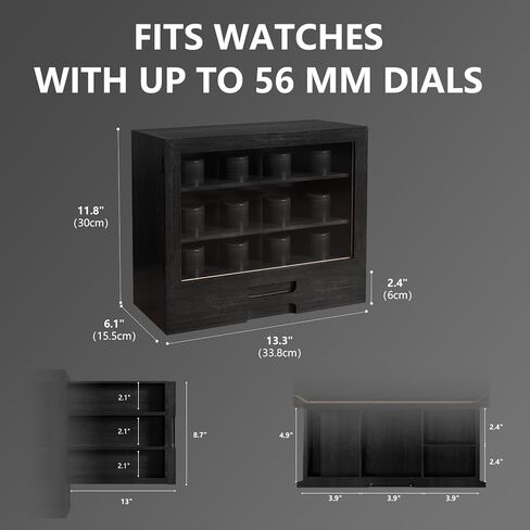 AUTOARK Wooden Watch Sunglass Display Case,12 Watch Box with Jewelry Drawer,Watch Eyeglass Holder with Window,Vertical Storage,Gift Idea,Walnut,AW-185 in Kuwait