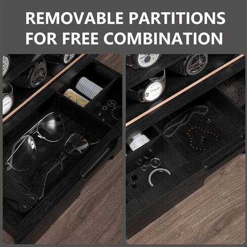 AUTOARK Wooden Watch Sunglass Display Case,12 Watch Box with Jewelry Drawer,Watch Eyeglass Holder with Window,Vertical Storage,Gift Idea,Walnut,AW-185 in Kuwait