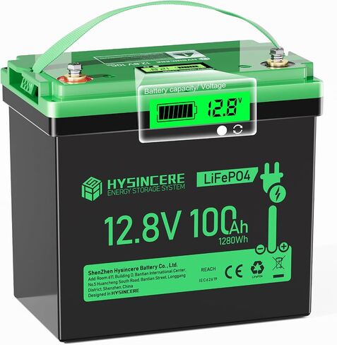 12V 100Ah Mini LiFePO4 Battery, Rechargeable Deep Cycle Lithium Battery with 100A BMS, Screen Display, Max.1.28kWh, Up to 15000 Cycles & 10-Year Lifespan for Solar Systems, Camping in Kuwait
