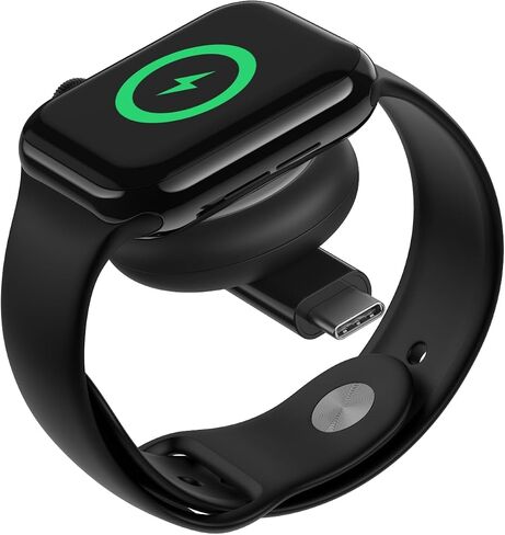 Belkin BoostCharge Portable USB-C Apple Watch Charger - MFi-Certified USB-C Charger for Apple Watch Series 9, Series 8, Series 7, Ultra, & More - Compatible w/MacBook, iPhone 15, & More - Black in Saudi Arabia
