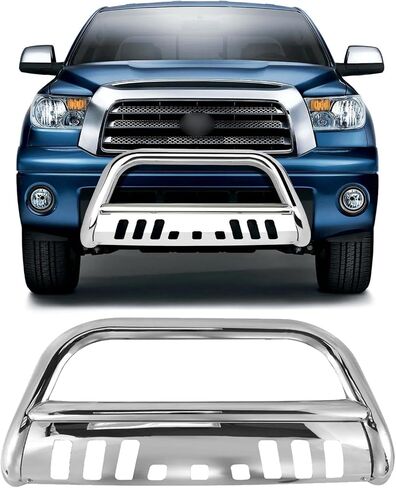Bull Bar Front Bumper Grille Guard for 1999-2006 Toyota Tundra & 2001-2007 Sequoia With LED Light, 3" Stainless Steel Chrome With Skid Plate in Saudi Arabia