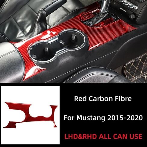 لفورد موستانج GT 2015-2021 ألياف الكربون الداخلية لوحة العتاد لوحة التغطية ملصق كوب كوب الديكور (أحمر) in Saudi Arabia