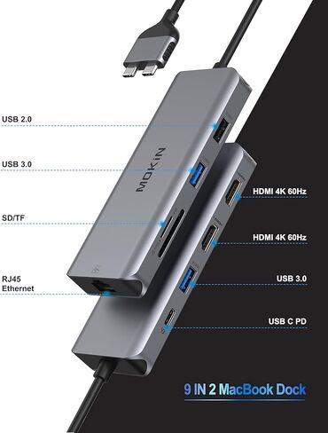 محول MOKiN USB C Hub متعدد المنافذ، 7 في 1 USB C إلى 4K@60HZ HDMI Mac Dongle محول، PD 100W، SD/MicroSD، USB A 3.0 وUSB C 3.0، محول USB C إلى USB Hub Slim لأجهزة الكمبيوتر المحمول MacBook Air/Pro iPad in Kuwait